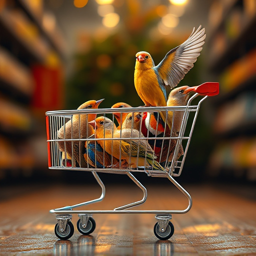 Checkout cart filled with bird