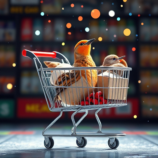 Checkout cart filled with bird