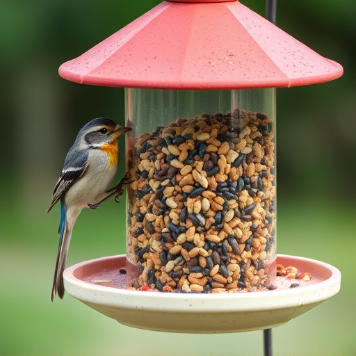 Clean bird feeder filled with seed mix