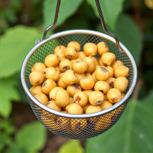 Clean sunflower hearts in metal mesh feeder