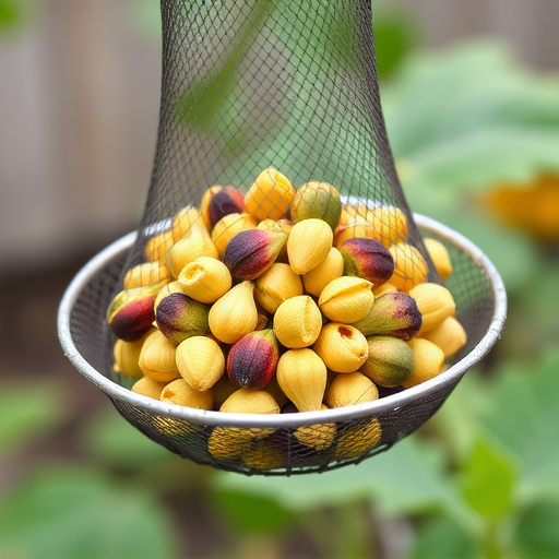 Clean sunflower hearts in metal mesh feeder