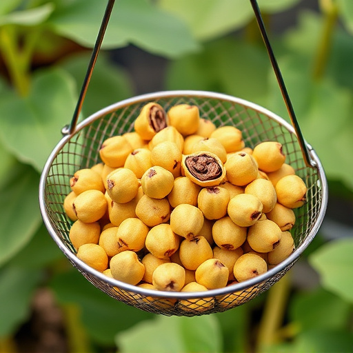 Clean sunflower hearts in metal mesh feeder