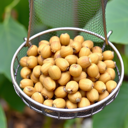 Clean sunflower hearts in metal mesh feeder