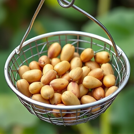 Clean sunflower hearts in metal mesh feeder