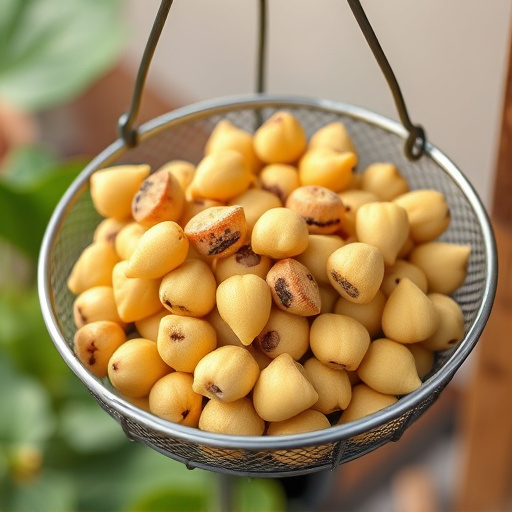 Clean sunflower hearts in metal mesh feeder