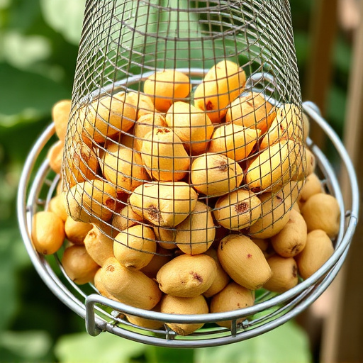 Clean sunflower hearts in metal mesh feeder