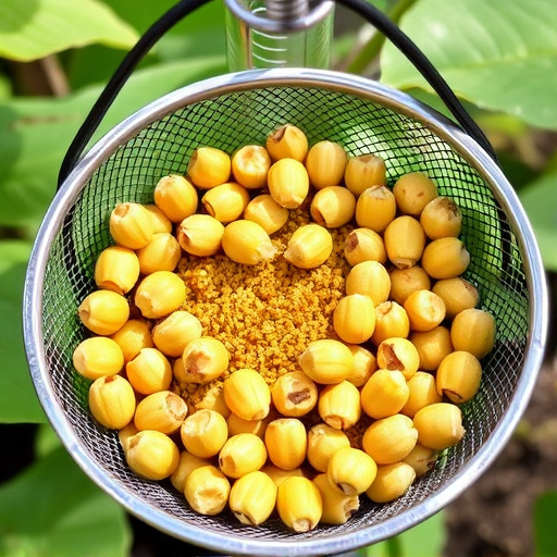 Clean sunflower hearts in metal mesh feeder