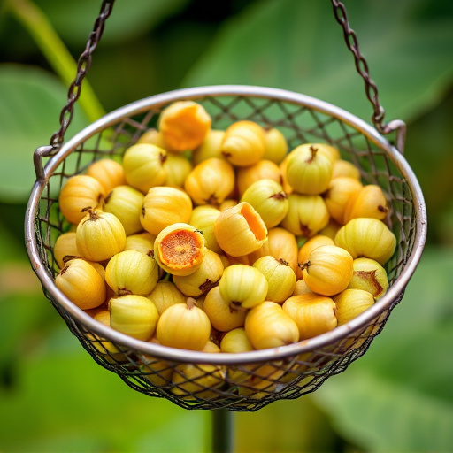 Clean sunflower hearts in metal mesh feeder