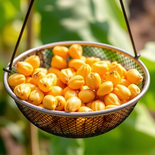 Clean sunflower hearts in metal mesh feeder