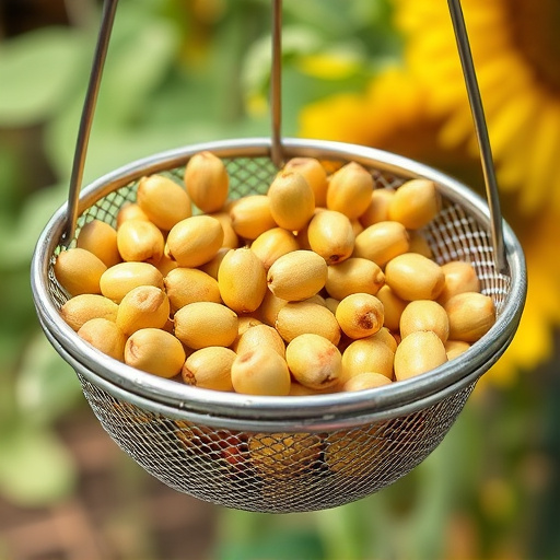 Clean sunflower hearts in metal mesh feeder