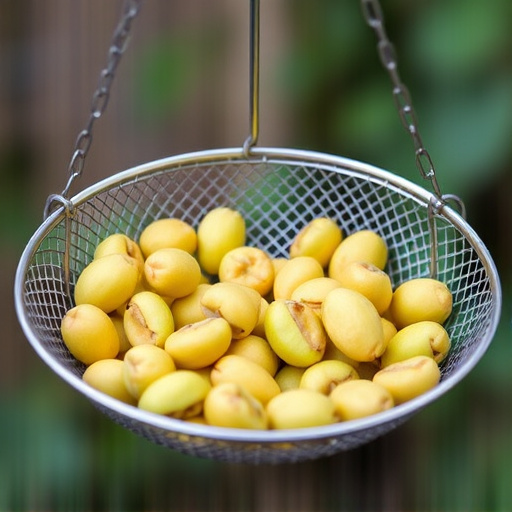 Clean sunflower hearts in metal mesh feeder