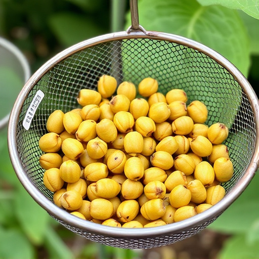 Clean sunflower hearts in metal mesh feeder
