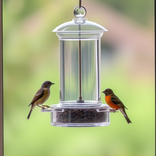 Clear window-mounted bird feeder with birds