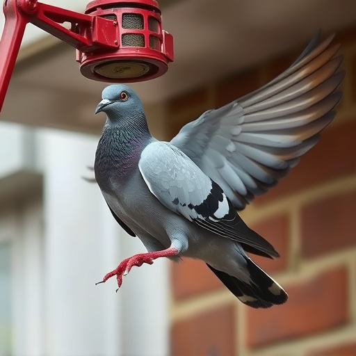 Close-up of anti-pigeon feeding mechanism