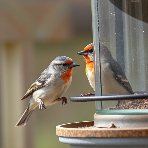 Close-up of birds at window feeder