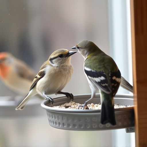 Close-up of birds at window feeder