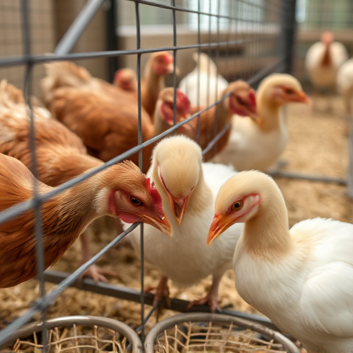 Close-up of caged ground feeding station