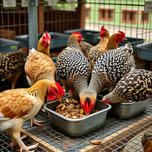 Close-up of caged ground feeding station
