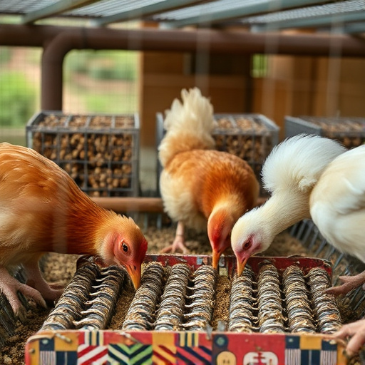 Close-up of caged ground feeding station