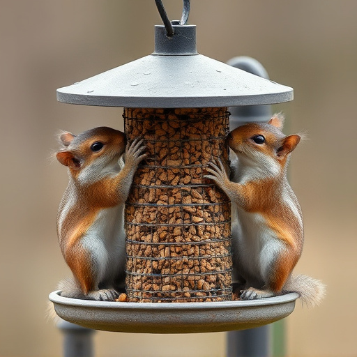 Close-up of feeder mechanism blocking squirrels