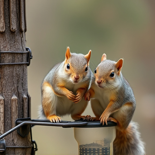 Close-up of feeder mechanism blocking squirrels