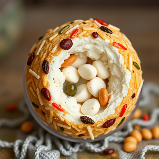 Close-up of filled fat ball holder