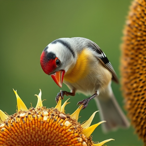 Close-up of finch cracking sunflower seed