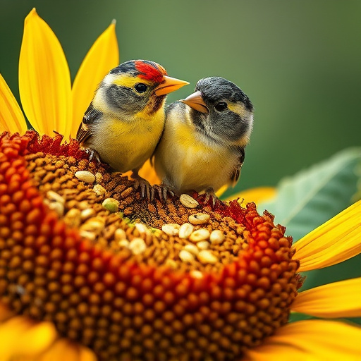 Close-up of finch cracking sunflower seed