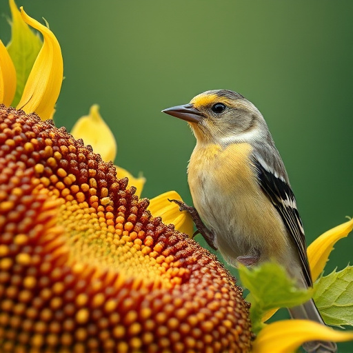 Close-up of finch cracking sunflower seed
