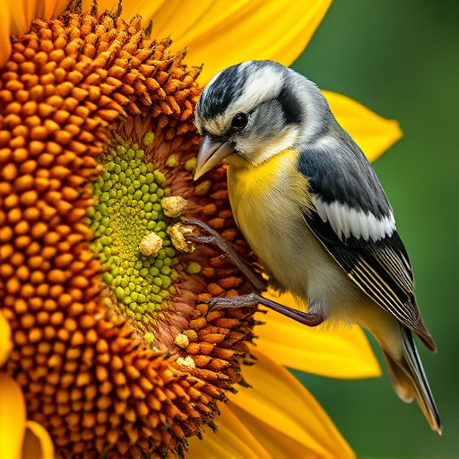 Close-up of finch cracking sunflower seed