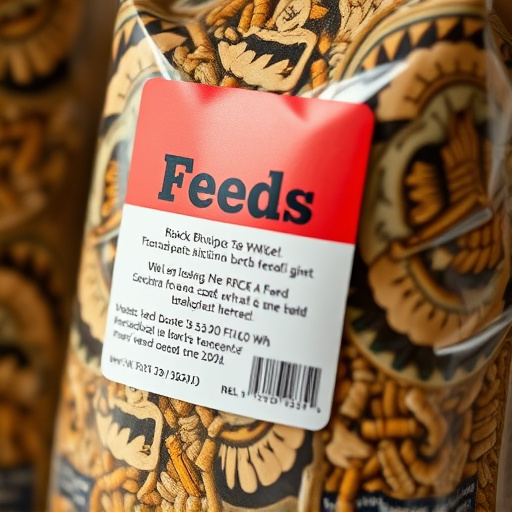 Close-up of labelled bird feed packaging