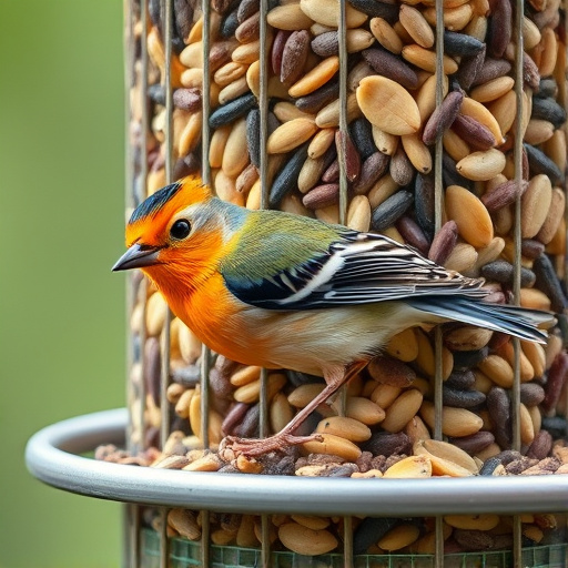 Close-up of nyjer seed-filled feeder