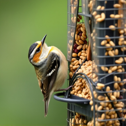 Close-up of nyjer seed-filled feeder
