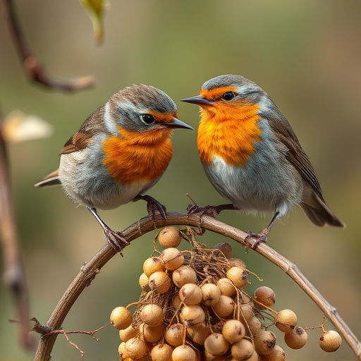 Close-up of seeds attracting small robins