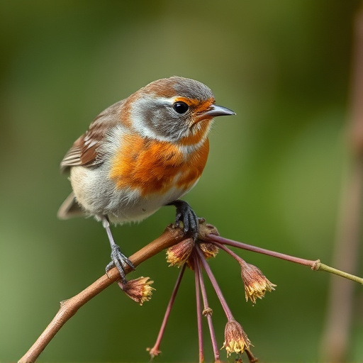 Close-up of seeds attracting small robins