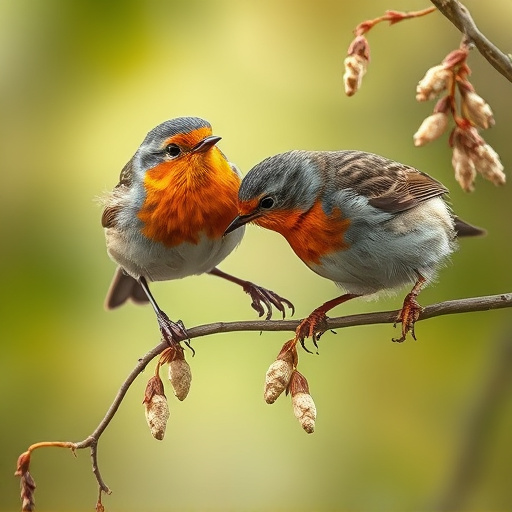 Close-up of seeds attracting small robins