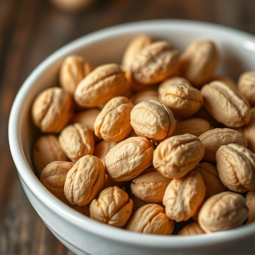 Close-up of shelled peanuts in bowl