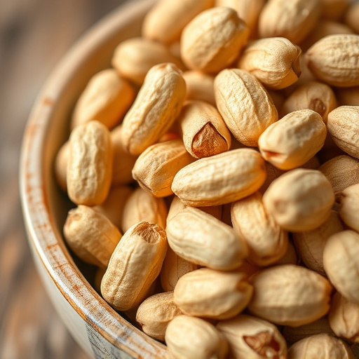 Close-up of shelled peanuts in bowl