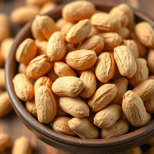 Close-up of shelled peanuts in bowl
