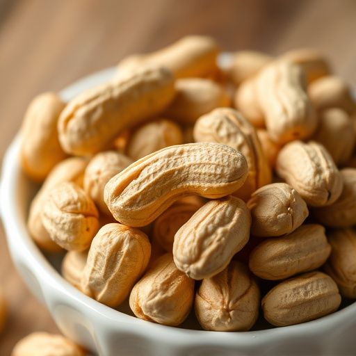 Close-up of shelled peanuts in bowl