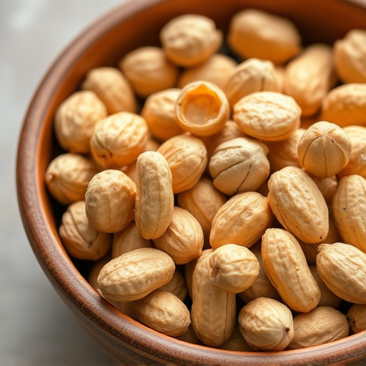 Close-up of shelled peanuts in bowl