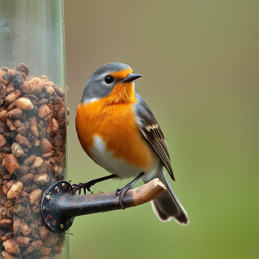Close-up of suet feeder with robin