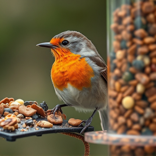 Close-up of suet feeder with robin