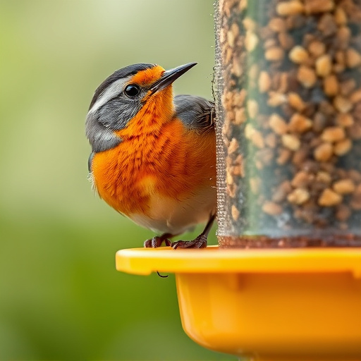 Close-up of suet feeder with robin