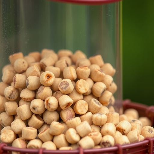 Close-up of suet pellets in feeder