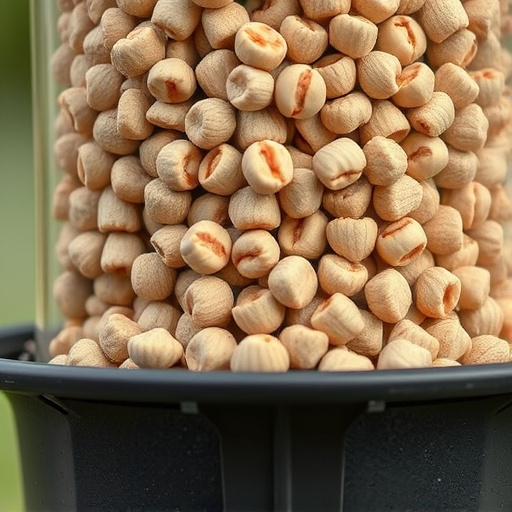 Close-up of suet pellets in feeder