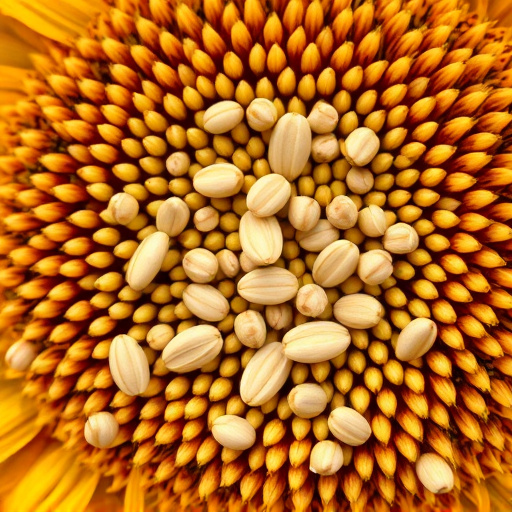 Close-up of sunflower and millet seeds
