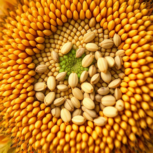 Close-up of sunflower and millet seeds