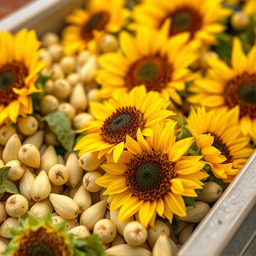 Close-up of sunflower hearts in tray