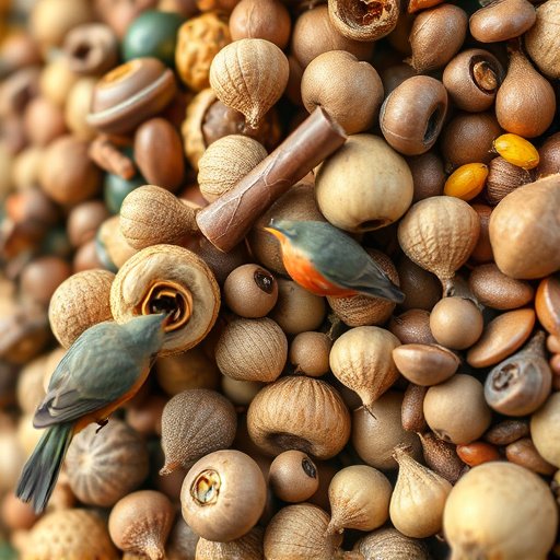 Close-up of varied seeds for birds
